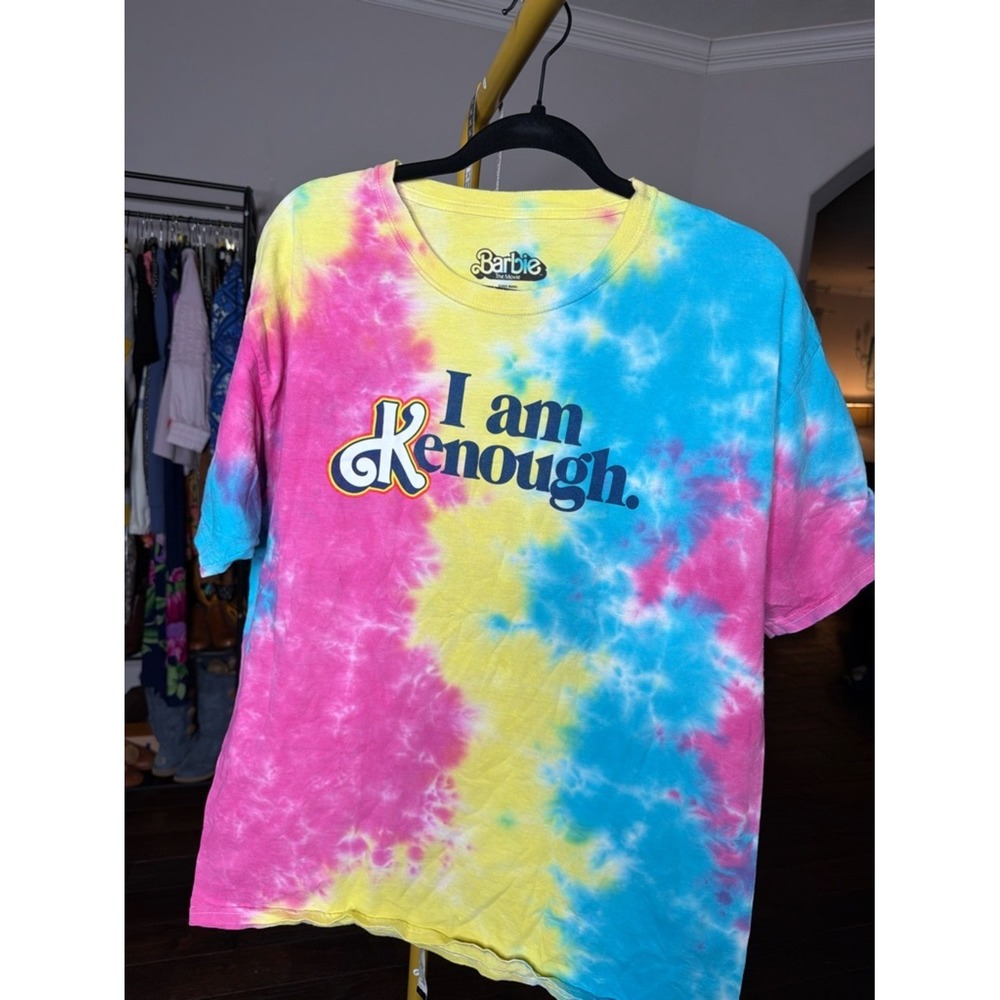 Barbie The Movie I Am Kenough Tie Dye Tee Pink Yellow Blue‎ Women Large T-Shirt